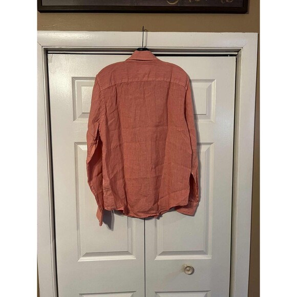 Abercrombie & Fitch Linen Shirt Mens Large Long Sleeve Button Down Coral - Picture 2 of 6